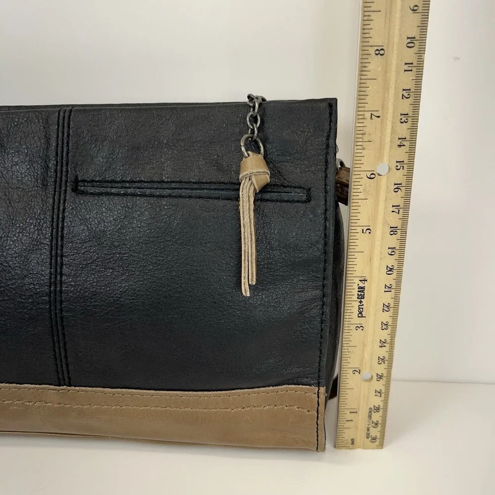 THE SAK Soft Leather Crossbody Bag Black Tan Western Boho Zip Top Shoulder Purse